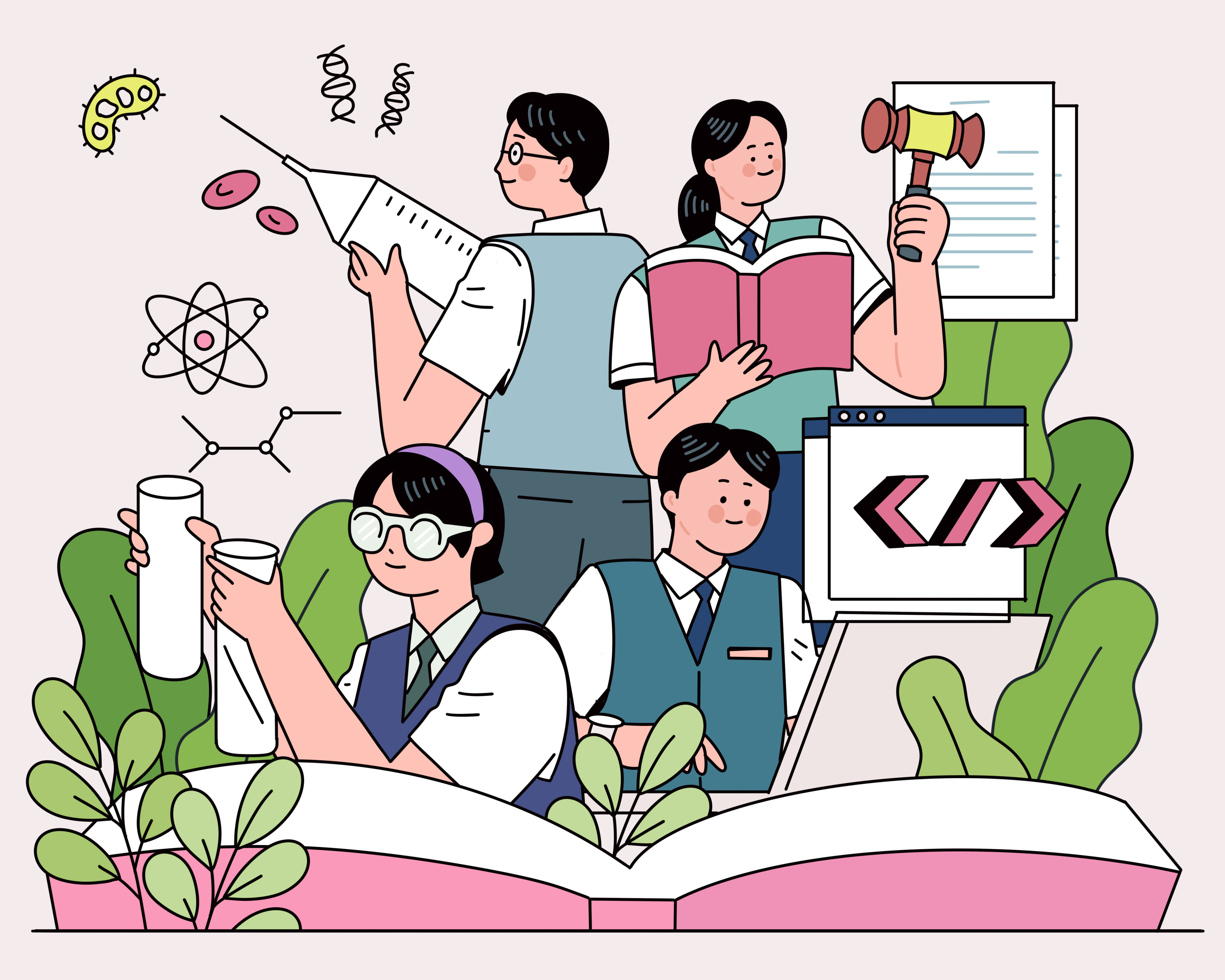 책과 학습 활동을 표현한 그림